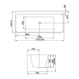 Wanna wolnostojąca czarny przelew oraz korek przyścienna 170 cm Sofia Hydrosan