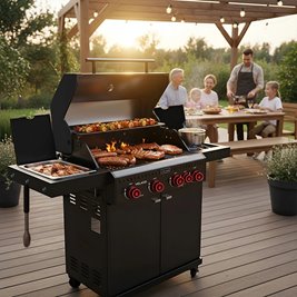 Grill gazowy ZEUS-C kolor czarny ruszt żeliwny moc 14,5 kW + pokrowiec + palnik boczny + LED zdjęcie 5