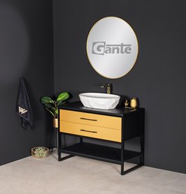 Szafka stojąca z białą umywalką kolor czarno złoty loft 100 cm seria New York