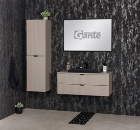 Szafka łazienkowa z lamelami wisząca z czarną nablatową umywalką 100 cm 39/2 Victa Lamello kolor fume mat