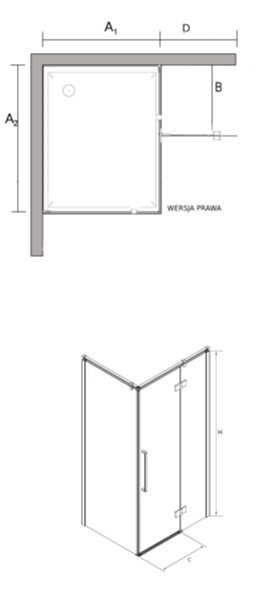 Złota prostokątna kabina prysznicowa 120x80 cm BK248T08/12ZP Fresh Line Prawa