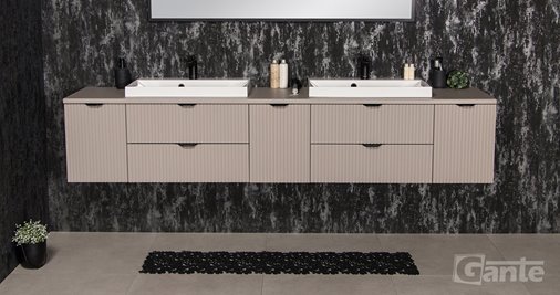 Szafka łazienkowa z lamelami wisząca z nablatowymi umywalkami 210 cm 39/2 Victa Lamello kolor fume mat