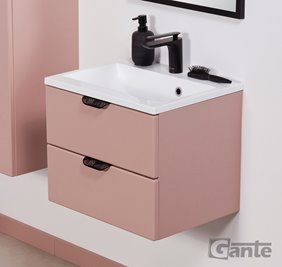 Szafka łazienkowa pudrowy róż z umywalką czarny uchwyt 50 cm Magnolia Gante