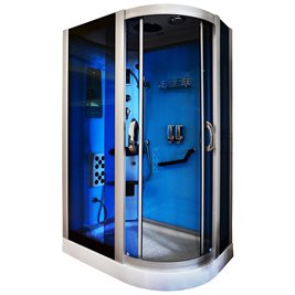 Kabina prysznicowa z hydromasażem na niskim brodziku błękitne ścianki 120x85 prawa MO-18220