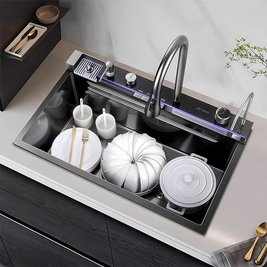 Zlewozmywak kuchenny stalowy jednokomorowy czarny ARGOS 75X46 ASI 304