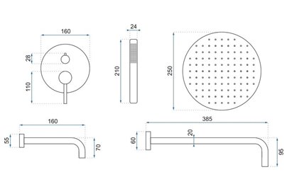 Czarny matowy zestaw wannowo prysznicowy Lungo Rea