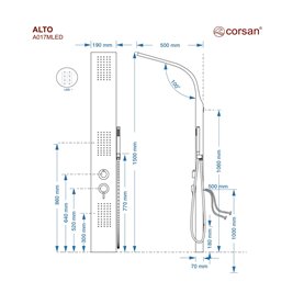Wymiary panelu Corsan Alto A017MWHLED