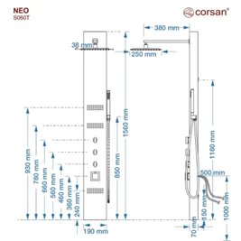 Panel prysznicowy czarny Neo Led Corsan bateria termostat zdjęcie 5