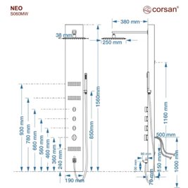 Panel prysznicowy czarny z wylewką Neo Led Corsan bateria mieszacz zdjęcie 4