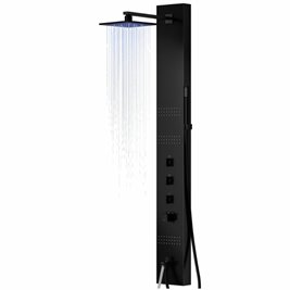 Panel prysznicowy czarny z wylewką Neo Led Corsan bateria termostat