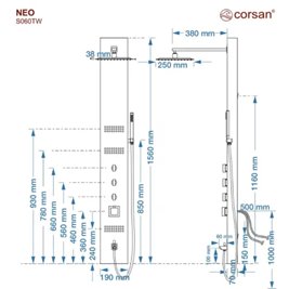 Panel prysznicowy czarny z wylewką Neo Led Corsan bateria termostat zdjęcie 5