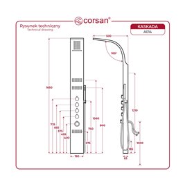 Panel prysznicowy srebrny Kaskada Corsan termostat zdjęcie 6