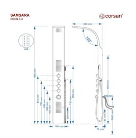 Panel prysznicowy w kolorze czarnym Samsara Corsan LED wersja termostat zdjęcie 5