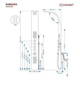 Panel prysznicowy w kolorze stalowym Samsara Corsan LED wersja mieszacz zdjęcie 4