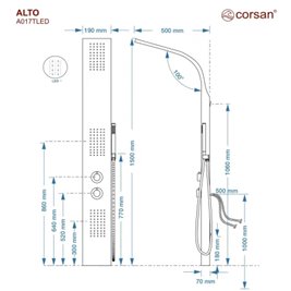 Panel prysznicowy z termostatem kolor srebrny LED Alto Corsan zdjęcie 3