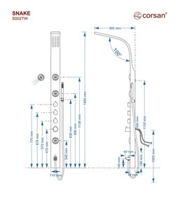 Panel prysznicowy z wylewką czarny LED Snake Corsan wersja termostat zdjęcie 4