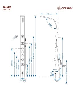 Panel prysznicowy z wylewką czarny Snake Corsan wersja termostat zdjęcie 4