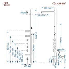 Panel prysznicowy z wylewką Neo Corsan bateria termostat zdjęcie 7