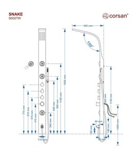 Panel prysznicowy z wylewką srebrny Snake Corsan wersja termostat zdjęcie 5