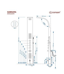 Panel prysznicowy z wylewką w kolorze stalowym Samsara Corsan LED wersja mieszacz zdjęcie 4