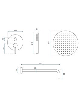 Miedź szczotkowana zestaw prysznicowy podtynkowy box Lungo Rea