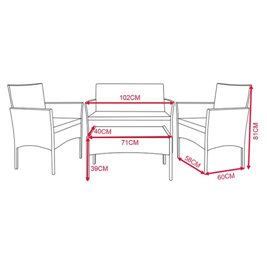 Zestaw mebli ogrodowych z technorattanu stół, sofa, krzesła dla 4 osób Luiza czarny