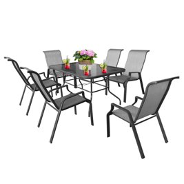 Zestaw mebli ogrodowych metalowych stół, krzesła, parasol Albena kolor szary