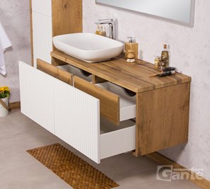 Szafka łazienkowa wisząca z umywalką dąb naturalny/biały mat 120 cm Venus Gante