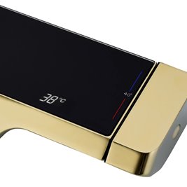 Złoty szczotkowany zestaw prysznicowy z wylewką i termostatem Rob Rea Gold Brush