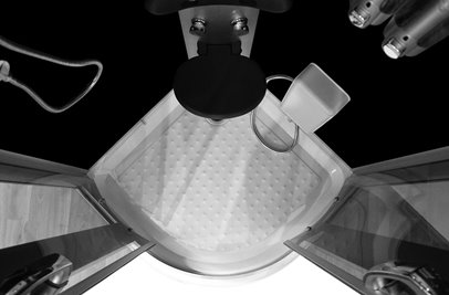 Kabina prysznicowa składane siedzisko półokrągła zabudowana czarna 90x90 MO-09909A