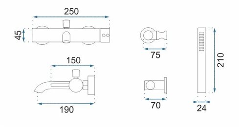 Bateria wannowa Lungo Rea miedź szczotkowana