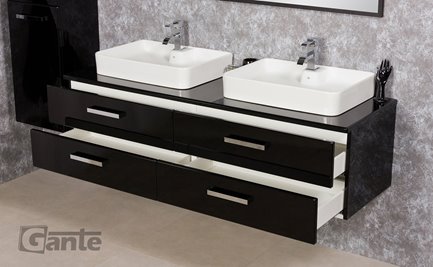 Czarna szafka wisząca z dwiema umywalkami 160 cm seria Fokus C