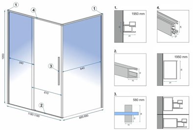 Kabina prysznicowa 90x120, czarne profile Solar Rea