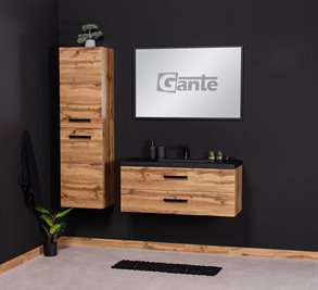 Szafka wisząca z czarną matową umywalką 100 cm kolor dąb naturalny 39/2 seria Fokus Loft Gante