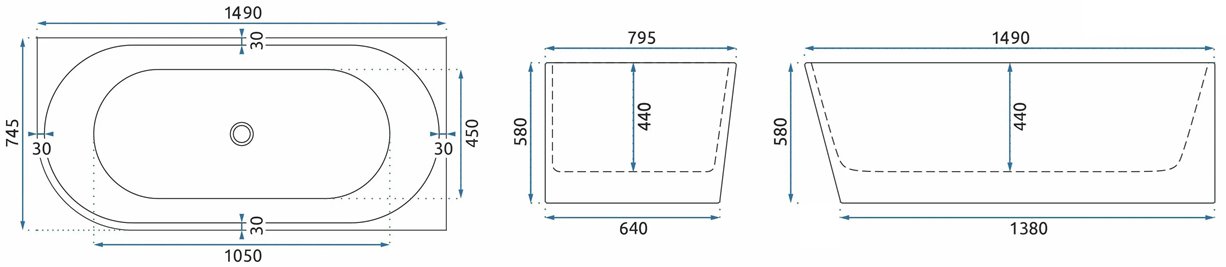 Wanna przyścienna narożna prawa 150 cm Sydney Rea