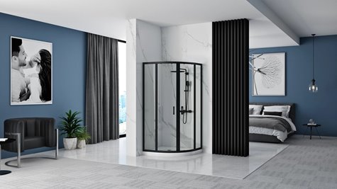 Czarna asymetryczna kabina prysznicowa z brodzikiem 100x80 cm Look Rea Black Lewa