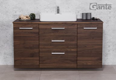 Szafka łazienkowa wisząca z umywalką nablatową 140 cm 50/3 Fokus kolor orzech