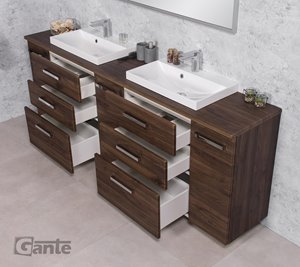 Szafka łazienkowa wisząca z dwiema umywalkami nablatowymi 210 cm 39/3 Fokus kolor orzech