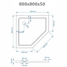 Biały brodzik prysznicowy pięciokątny 80x80 ST08A wysokość 5 cm