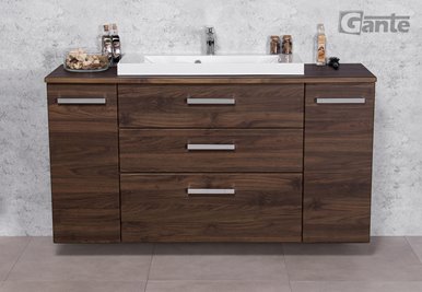 Szafka łazienkowa wisząca z umywalką nablatową 140 cm 39/3 Fokus kolor orzech