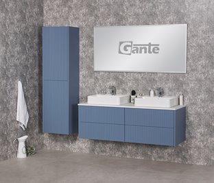 Szafka łazienkowa wisząca frezowana z umywalką 140 cm Mirage kolor niebieski mat