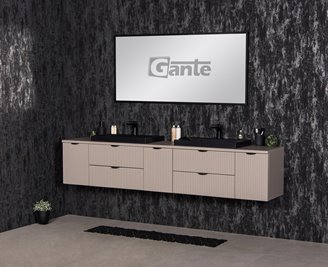 Szafka łazienkowa z lamelami wisząca z czarnymi nablatowymi umywalkami 210 cm 39/2 Victa Lamello kolor fume mat