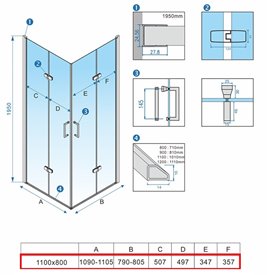 Złota kabina prysznicowa drzwi składane prostokątna 110x80 KZ12CG