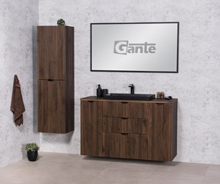 Szafka łazienkowa z lamelami wisząca z czarną umywalką nablatową 120 cm 39/3 Victa Lamello kolor orzech