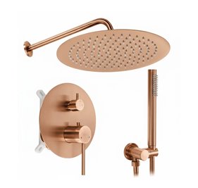 Miedź szczotkowana zestaw prysznicowy podtynkowy box Foss Clif Rea