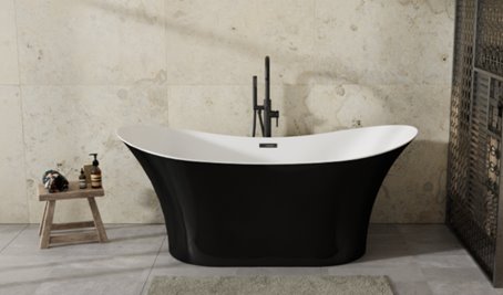 Czarno-biała wanna wolnostojąca 170 cm korek klik-klak chrom Amber Besco #WAS-170BABB