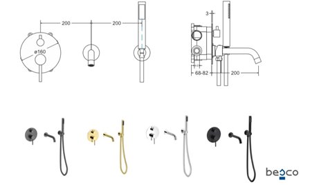 Bateria wannowa ścienna podtynkowa chrom Veo Besco BW-VSP-CH