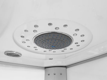 Biała kabina prysznicowa z hydromasażem na niskim brodziku 120x85 prawa MO-09914PB