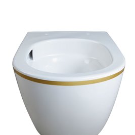 Biała miska wc wisząca złoty rant Rimless Mizu Tornado MIZU-WH-GL-TR-03 Hydrosan