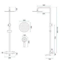 Zestaw prysznicowy natynkowy miedź szczotkowana termostat Lungo Rea